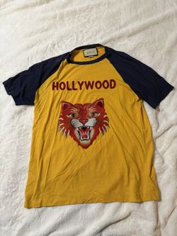 Gucci Yellow Blue Hollywood Angry Cat T-Shirt 
