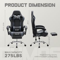 DUMOS Ergonomic Gaming Office Desk Chair with Footrest and Headrest for Adults, PU Leather Video