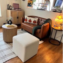 NEW Threshold Textured Cube Ottoman – White Bouclé Style