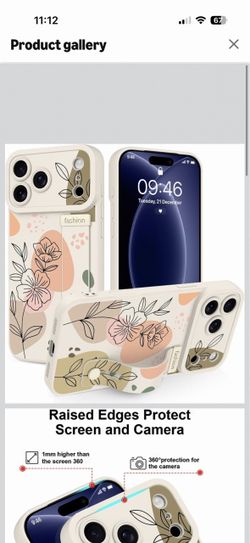 Jefonha Silicone Case for iPhone 18 Pro 17 Pro with Strap Stand, Beige, Floral Flowers Pattern, Adjustable Finger Strap, Kickstand Function, Protectiv