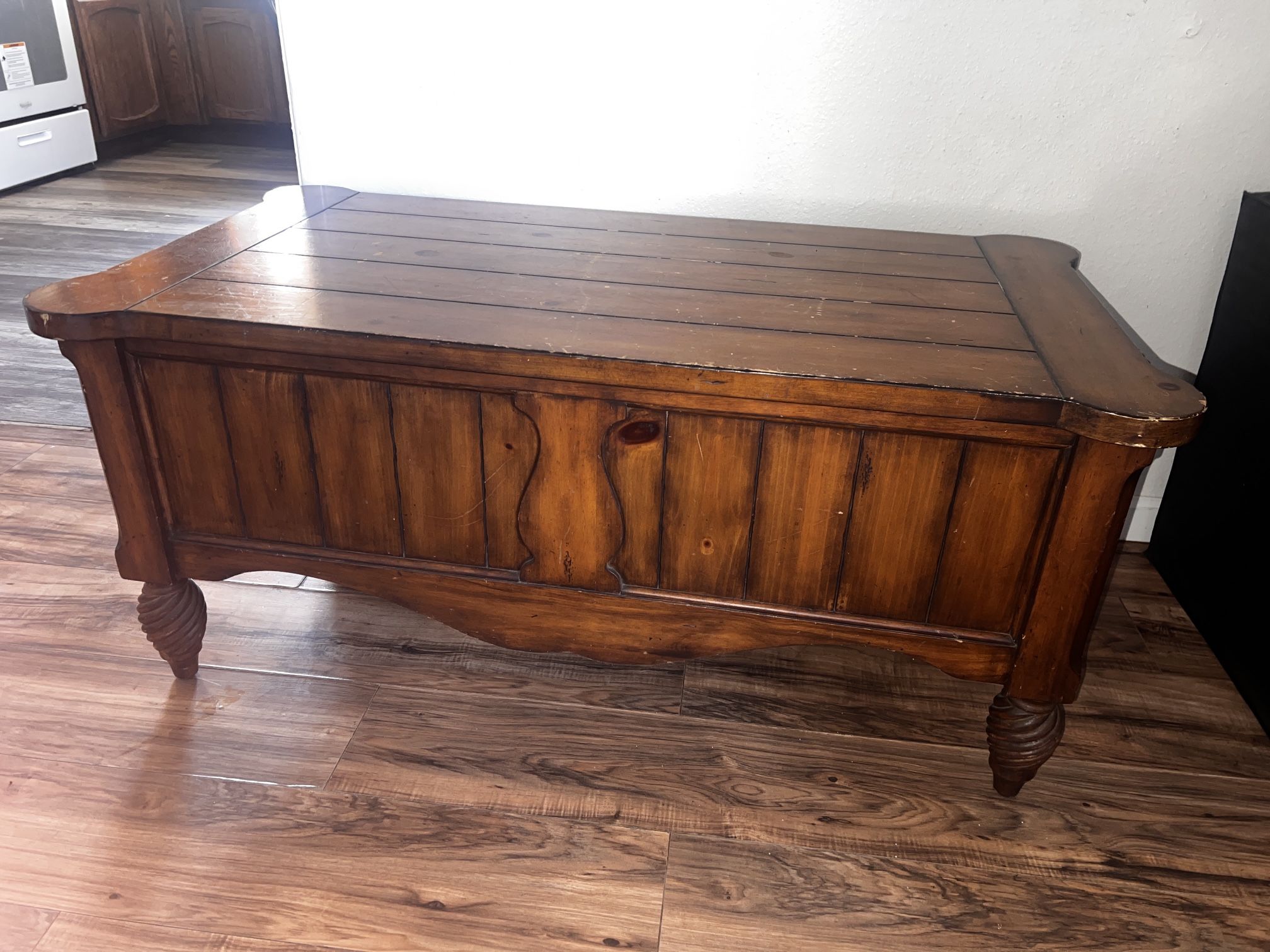 Sold Oak Wood Coffee Table w/ Storage Compartment