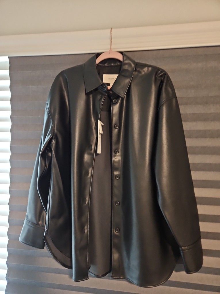 Faux Leather Relaxed Shirt Jacket