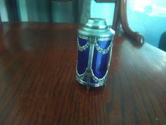 Silver with cobalt blue glass antique salt shaker