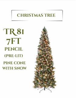 š7ft Pre-lit Pencil Christmas Tree Pine w/Warm White Lights Partially Flocked Frosted Slim Holiday Decoration Skinny Xmas Tree 350 Lights 1075 Froste