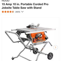 RIDGID 15 Amp 10 in. Portable Corded Pro Jobsite Table Saw with Stand