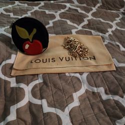 Louis Vuitton Black Satin Monogram Apple Round Coin Purse Date Stamp MI0062