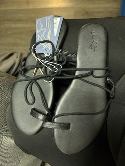 Black Lace-Up Flat Sandals with Tags