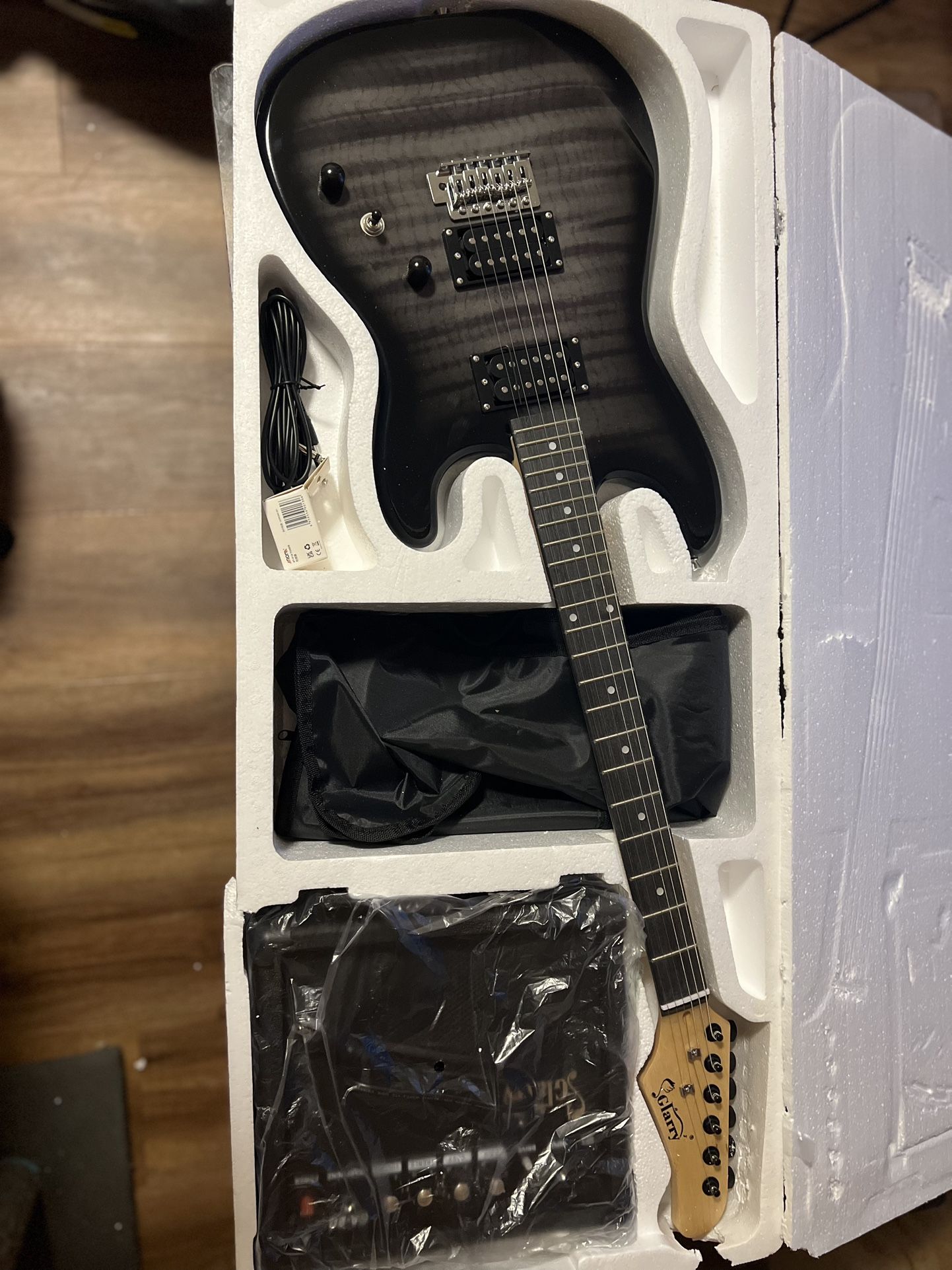Glarry GST Black Tiger Stripe H-H Pickup Electric Guitar w/ 20W AMP Accessories