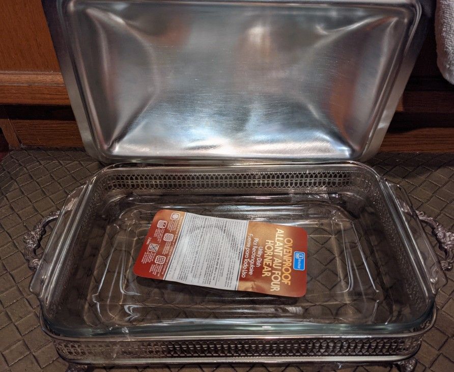 NOS Silver Footed Chafing Dish Anchor Ovenware Inside