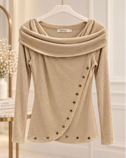 Rafiana Champagne Shimmer Top | Size Large
