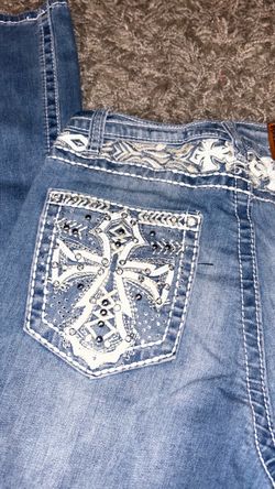 Embellished Cross Rhinestone Denim Jeans