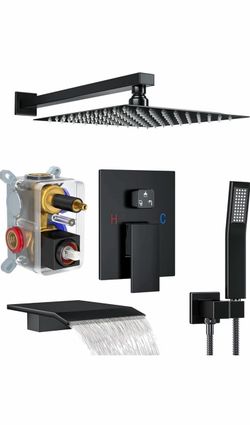 Luxury Matte Black Rain Shower System Ultimate Shower Experience with Tub Spout