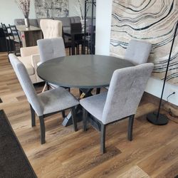 Modern 5-piece Round Dining Table Set with Cross-Buck Dining Table, Upholstered Chairs