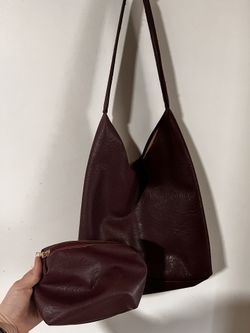 Faux Burgundy Leather Purse With Cosmetics Bag