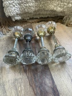 4 Sets (8ea ) Clear Glass Round Door Knobs Antique Brass Finish Vintage/Retro