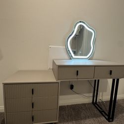 Modern Vanity Desk with LED Mirror