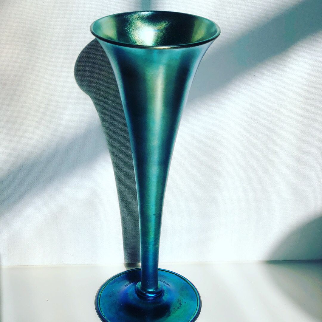 Antique Frederick Carder Steuben Blue Aurene Glass Vase 