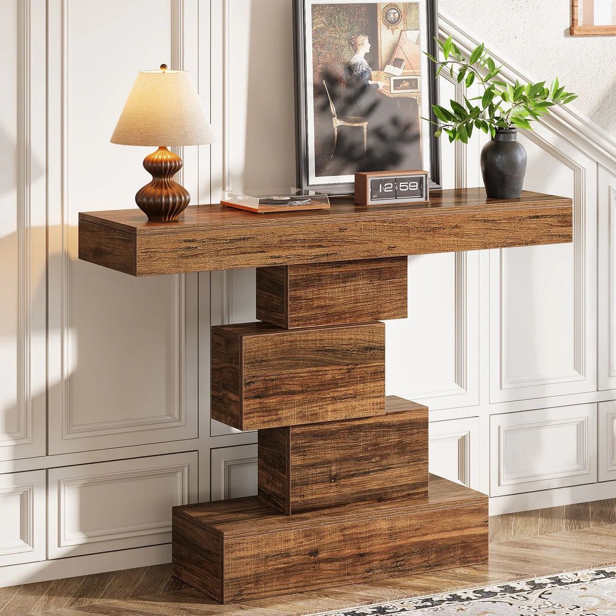 42" C-onsole T-able, Wood S-ofa T-able A-ccent T-able with G-eometric B-ase