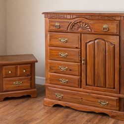 Vaughn Bassett Solid Wood Dresser Nightstand Set Vintage Carved Chest Cabinet USA Made Heavy