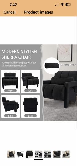 LOULENS Accent Chairs for Living Room, Modern Comfy Chair, Small Sherpa Armchair, Single Sofa with Pillow for Bedroom, Waiting & Reading Room, Black  