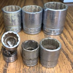 6 Vintage Snap-On Sockets 1/2”, 9/16”, 11/16”, 7/8”, 1”, 1 1/8” Mechanic Tools