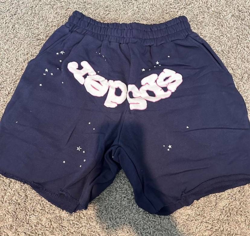 Sp5der Navy Worldwide Star Shorts Size Small | Brand New