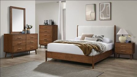 Brand New Walnut & Beige 4pc Queen Bedroom Set (Available in Eastern King)
