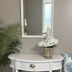 Coastal White Demilune Half-Moon Console Foyer Table and Mirror The Bombay Company