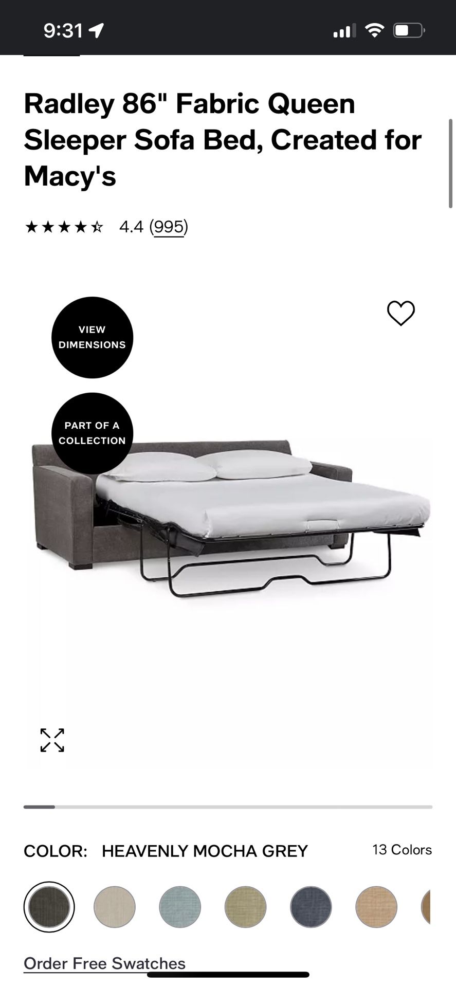Macy’s Sleeper Sofa - Hide A Bed - Gray