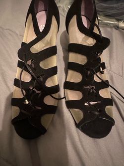 Merlet Black Mesh Lace-Up Peep Toe Heels