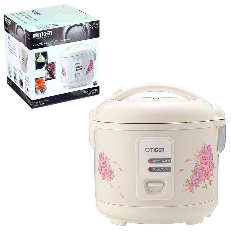 Tiger JAZ-A10U-FH 5.5-Cup (Uncooked) Rice Cooker and Warmer with Steam Basket, Floral White