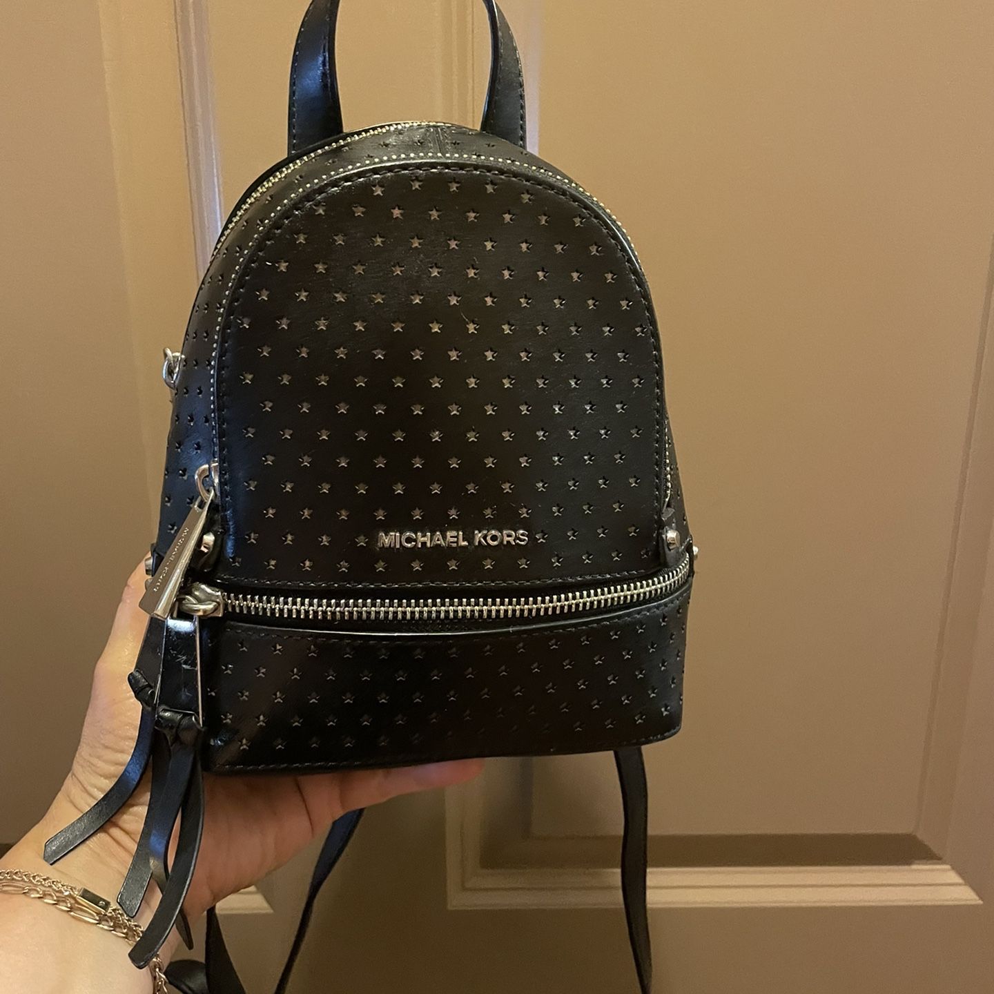 Michael Kors Black Perforated MK Logo Mini Backpack Michael Kors black sequined mini backpack | Mercari main image 2