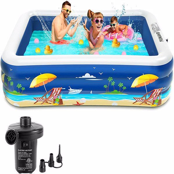 FUNAVO Inflatable Swimming Pool for Family, 100" X 71" X 22" Full-Sized Inflatable Kiddie Pools, Electric Pump Included, Lounge Pool for Baby Toddlers