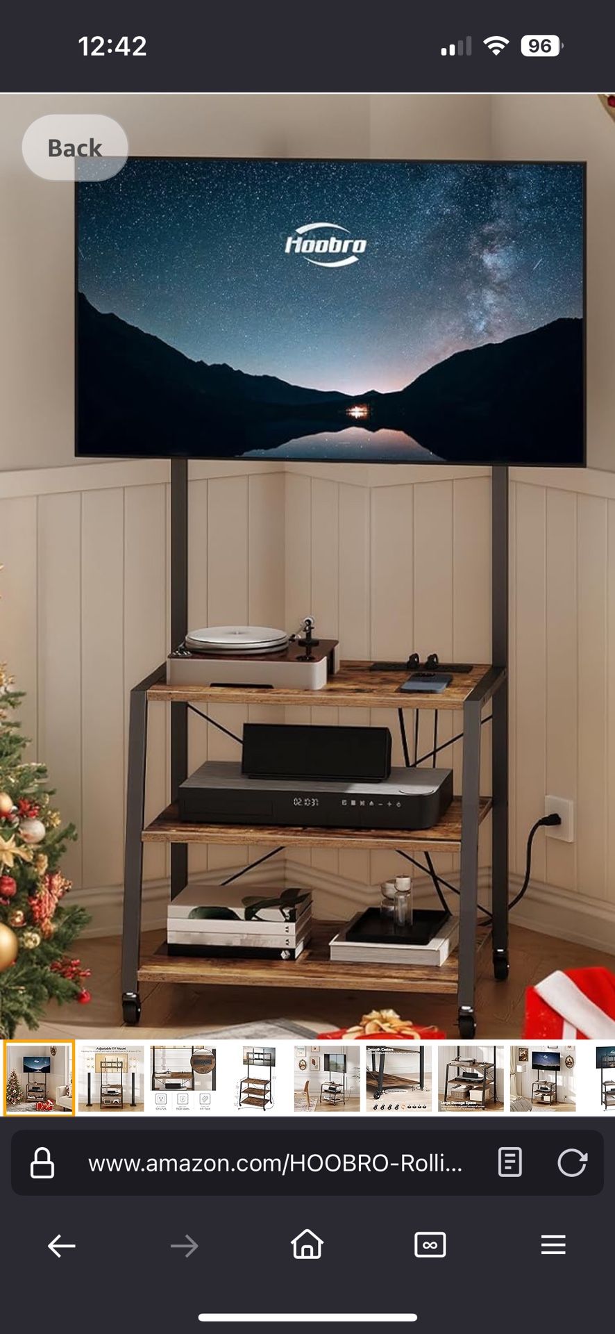 Rolling TV Stand with Mount and Power Outlet Up to 55 inch TV Rustic Brown and Black