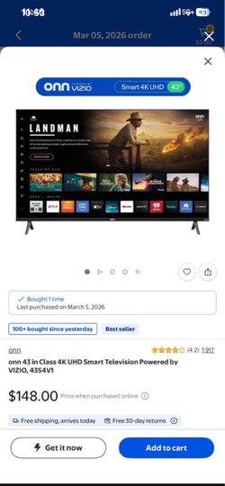 ONN 43" 4K UHD Smart TV Powered by VIZIO