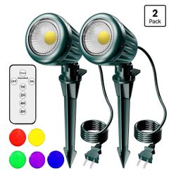 Spotlights,120V Timer Remote Control,2 Pack Energy Saving LED Landscape Lighting, 5 Color Lenses (RGB,Yellow,Purple),Christmas Lighs for Flag Tree Gar