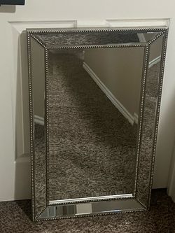 Silver Beaded Frame Wall Mirror vanity