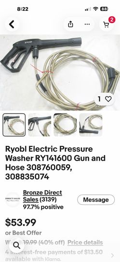 Ryobi electric pressure, washer, hose, and gun Ryobi electric pressure, washer, hose, and gun