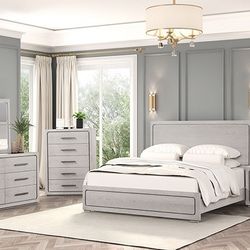 Brand New White Oak 4pc Queen Bedroom Set (Available In Eastern King)