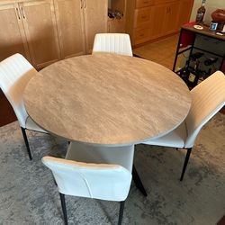 Round Dining Table Set with 4 White Chairs