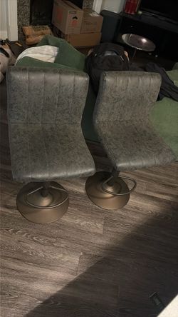 Set of 2 Adjustable Swivel Bar Stools – Gray Faux Leather
