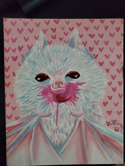Albino Bat Hearts Canvas Paint