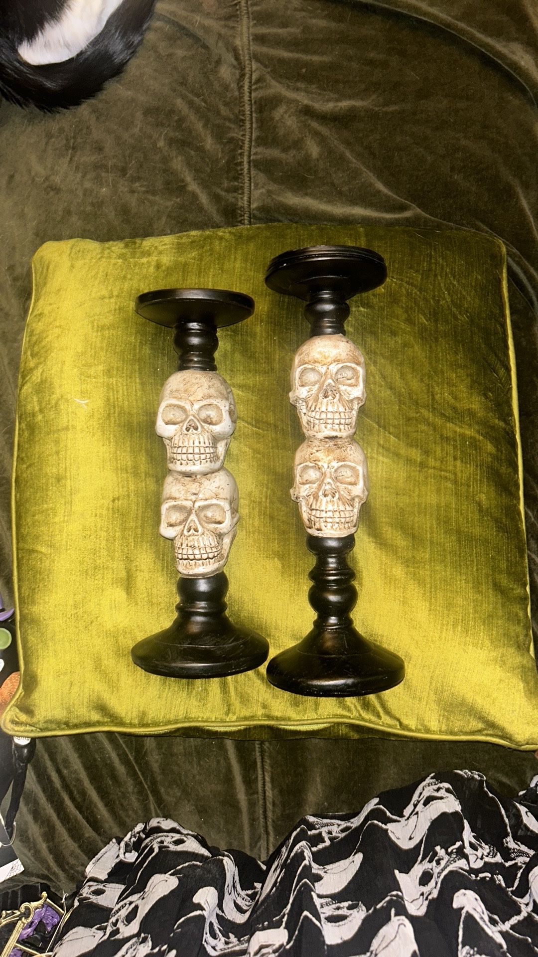 Set Of 2 Skull Candle Holders (New)