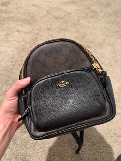 Coach Mini Backpack Brown Signature and Black Leather