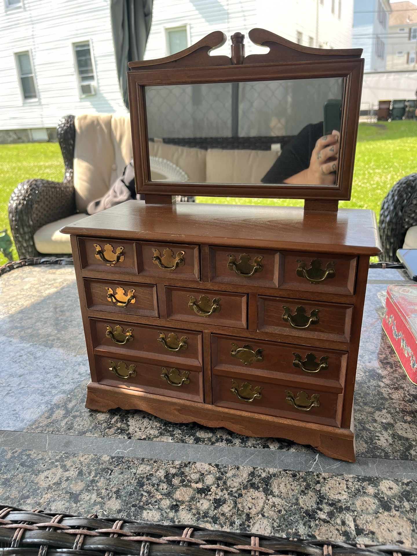 Vntg Chest of Drawers Musical Jewelry Box w/ Mirror
