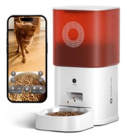 MOLLY&CODY Automatic Cat Feeder with Camera: 6L Automatic Dog Feeder with 2-Way Audio Night Vision Dual Power Supply App Control 2.4G WiFi, Timed Auto