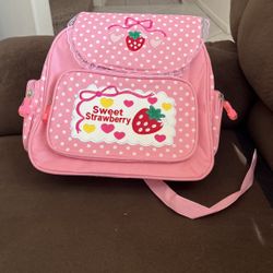 School Backpack Pink Strawberry 