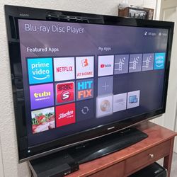 Sharp AQUOS  tv. 55 inches. Not a Smart tv, but it comes with a SONY blu -ray DVD with Roku  tv system. Good Condition.  so, you can watch movies blu-