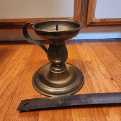 Vintage Brass Chamber Candlestick Holder With Handle And Drip Plate