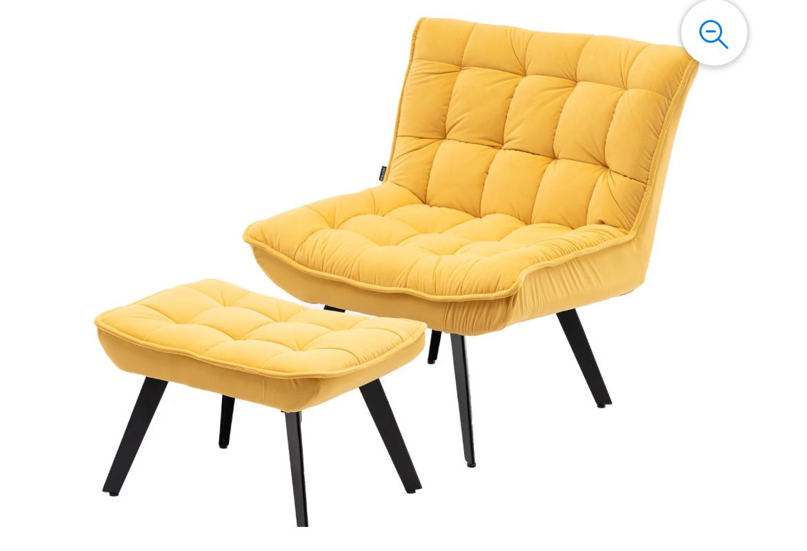 Amazing Condition! Modern Yellow Tufted Velvet Large Chair with Ottoman, accent chair, lounge chair